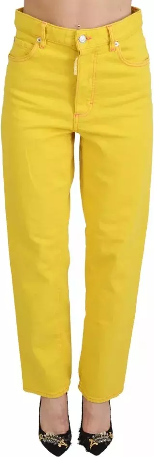 Yellow Cotton High Waist Straight Denim Boston Jeans