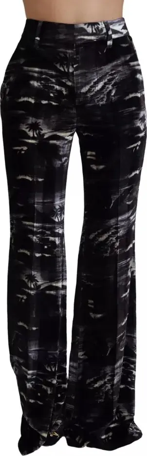 Black Printed High Waist Super Flare Pants