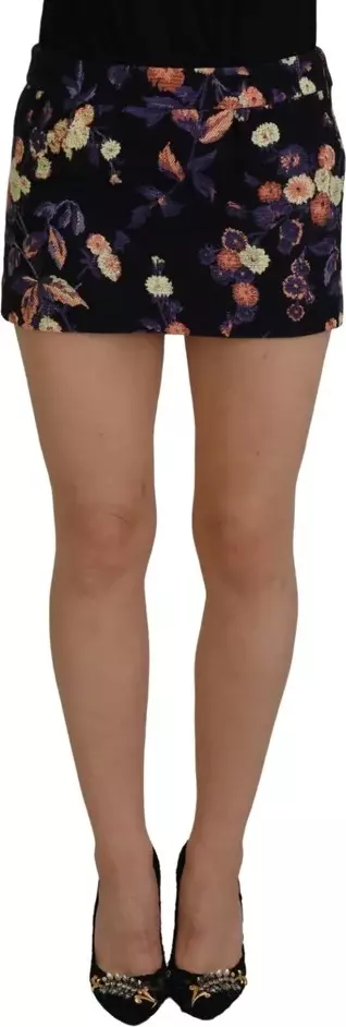 Black Floral Embroidery Mid Waist A-line Mini Skirt