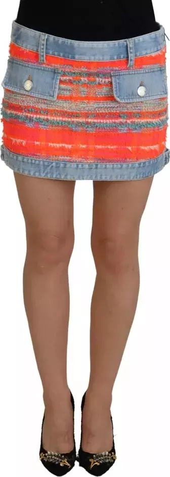 Multicolor Polyester Low Waist A-line Denim Skirt
