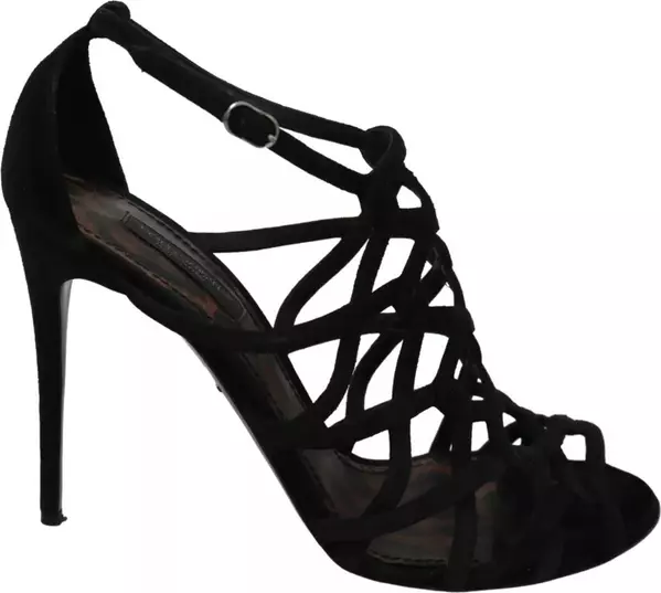 Black Suede Ankle Strap Stiletto Shoes