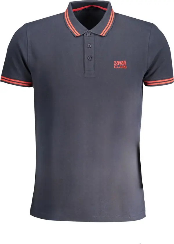 Blue Cotton Men Polo Shirt