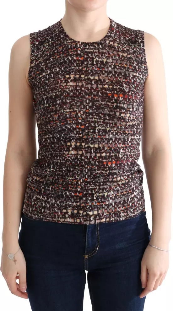Multicolor Print Knit Top Wool T-shirt