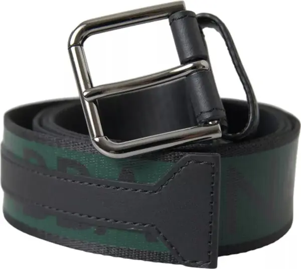 Black Green Logo Silver Metal Buckle Belt