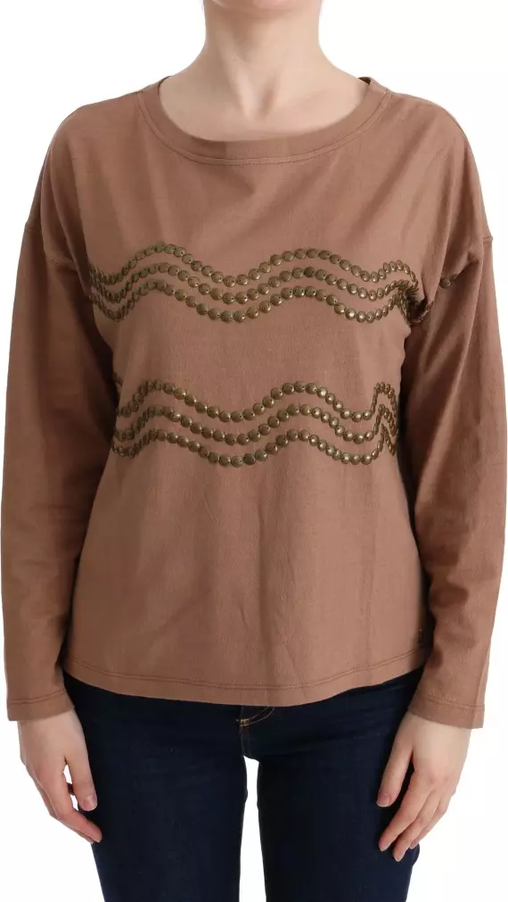 Brown Cotton Studded Sweater