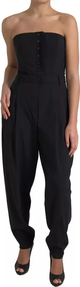 Black Wool Stretch Strapless Jumpsuit Dress
