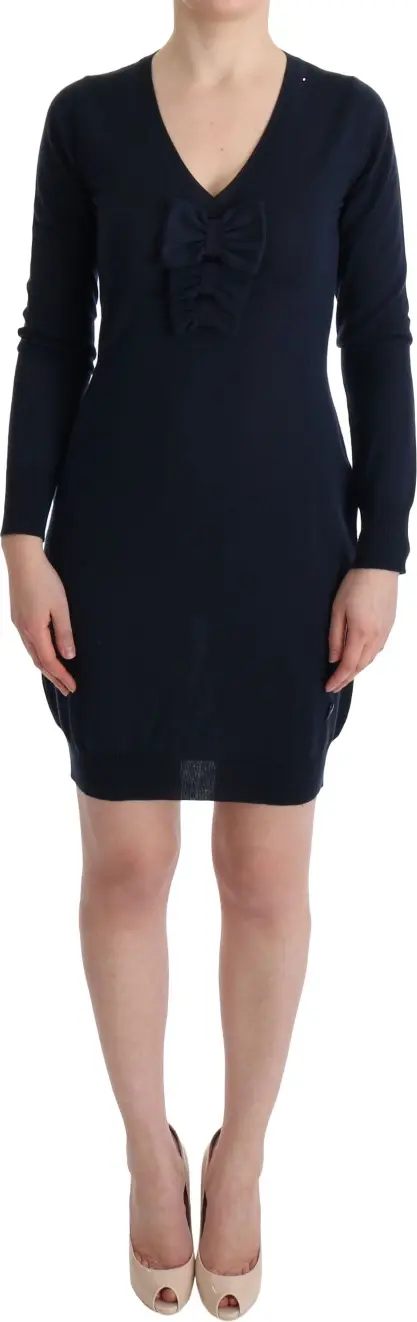 Blue Wool Long Sleeve Shift Dress