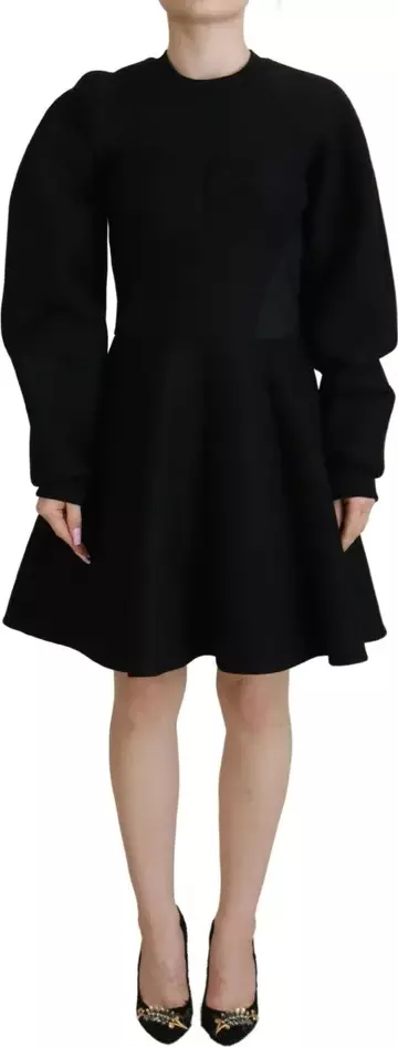 Cotton Black Long Sleeves A-line Mini Dress