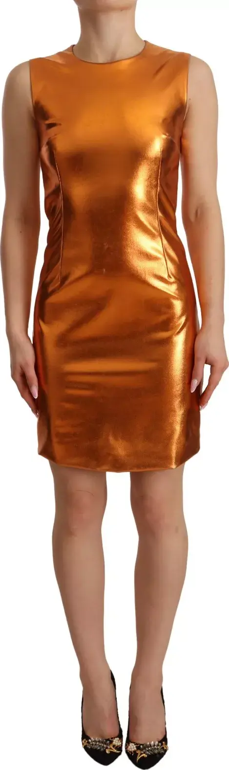 Metallic Orange Sleeveless Sheath Dress