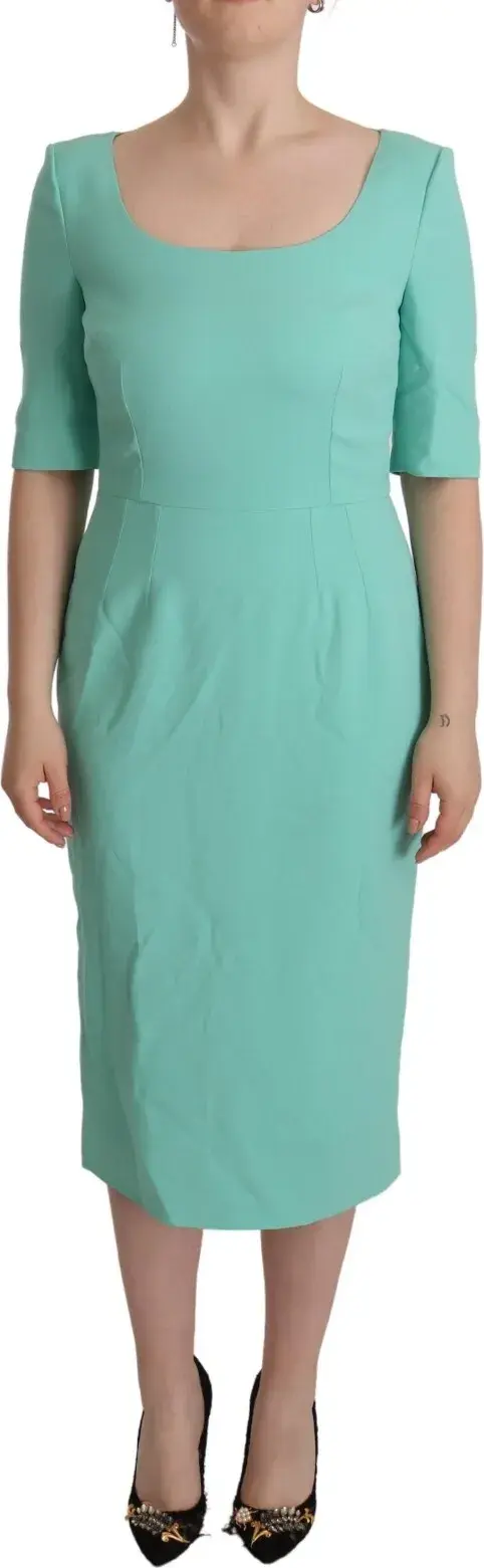 Mint Green Sheath Square Neckline Midi Dress