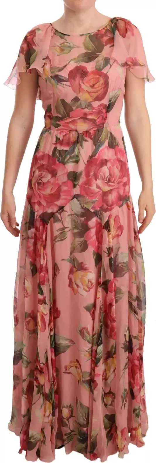Pink Silk Floral Print Layered Maxi Dress