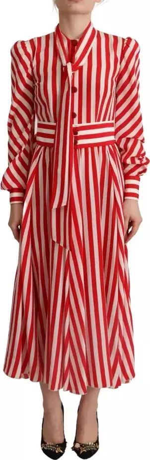 White Red Silk A-Line Shift Gown Maxi Dress