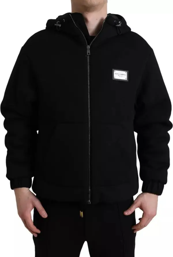 Black Cotton Hooded Logo Bomber Jacket