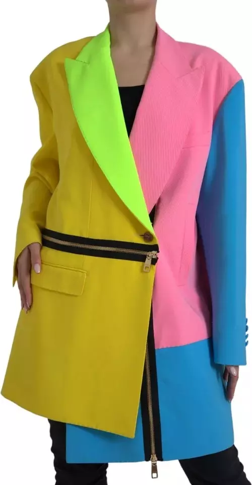 Multicolor Patchwork Peak Lapel Coat Jacket