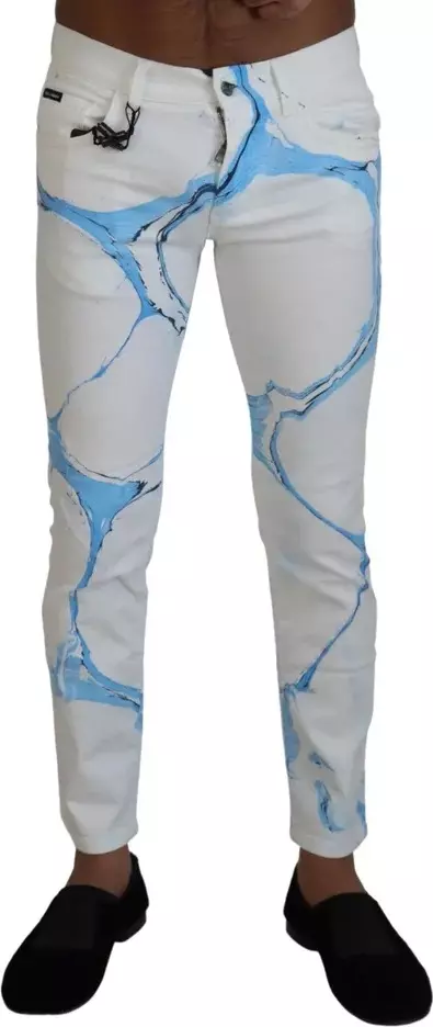 White Blue Cotton Skinny Denim Jeans