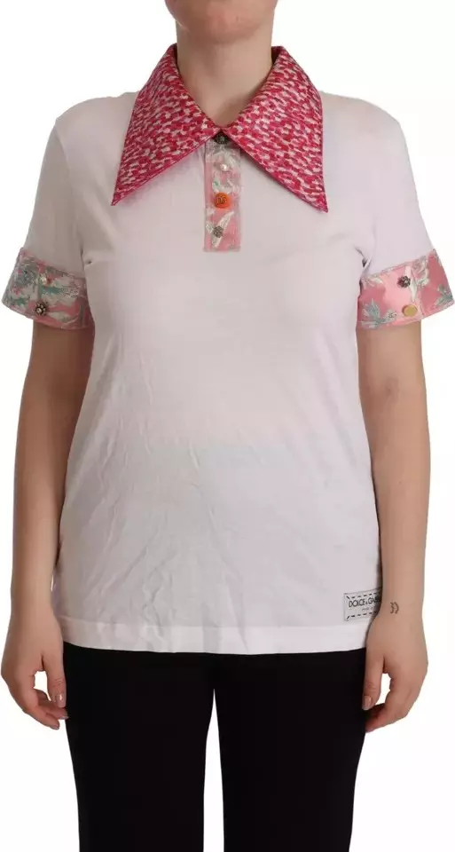 White Sartoria T-shirt Button Wide Collar Top