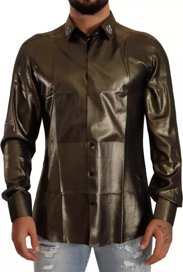 Metallic Gold DG Embroidered Crown Silk Top Shirt