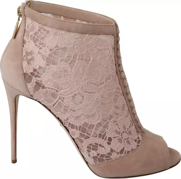Beige Lace Suede Peep Toe Ankle Boots Shoes