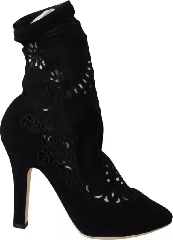 Black Stretch Pumps Boots Floral Lace Shoes