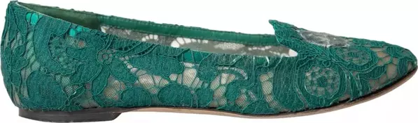 Green Taormina Lace Slip On Flats Shoes