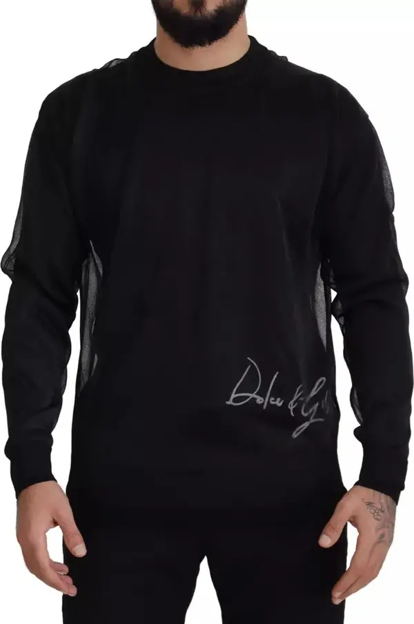 Black Polyester Logo Men Pullover Sweater