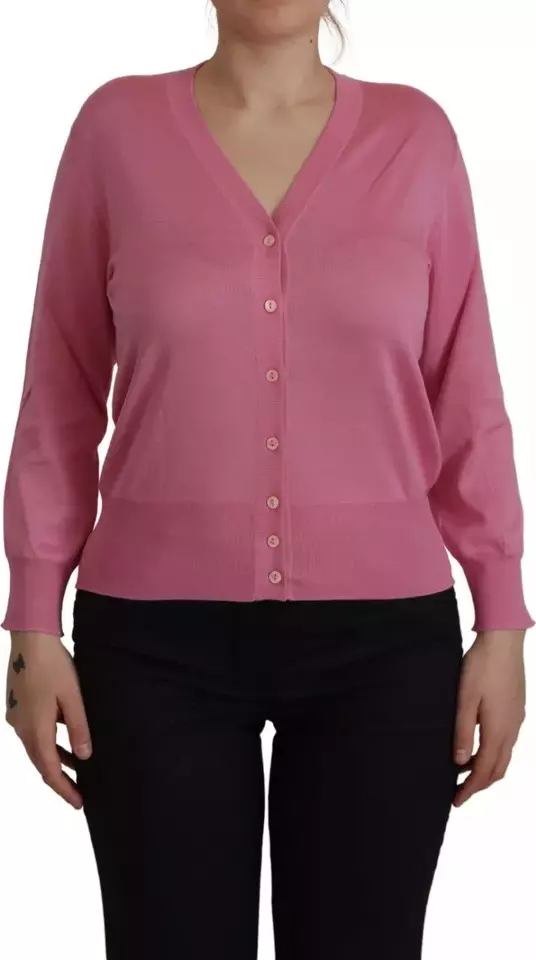 Pink 100% Silk Button Down Cardigan Sweater