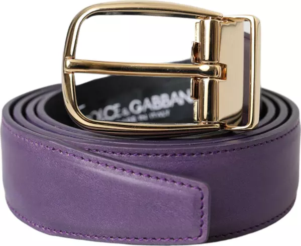 Purple Leather Gold Metal Buckle Belt Men