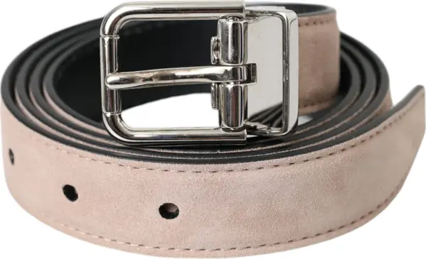 Beige Suede Leather Silver Buckle Belt Men