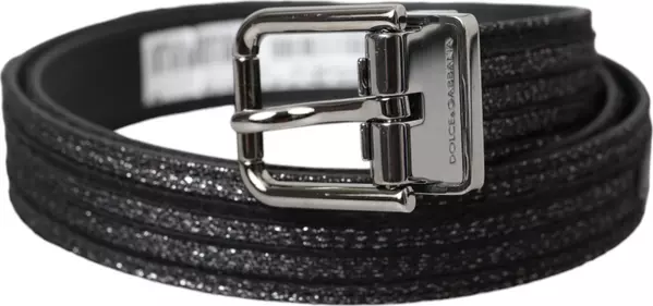 Black Jacquard Stripes Silver Metal Buckle Belt
