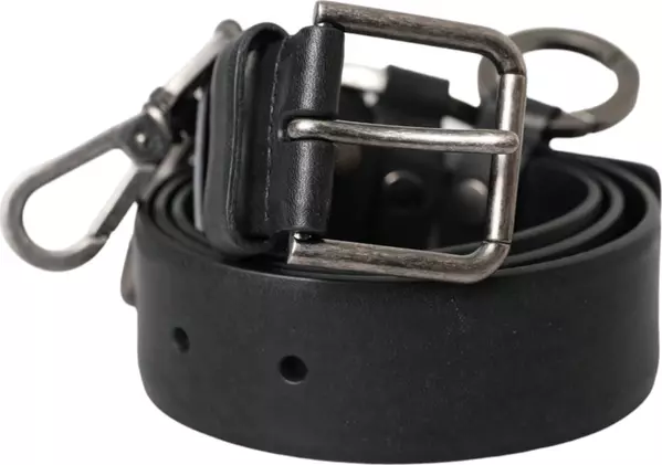 Black Calf Leather Silver Metal Buckle Belt