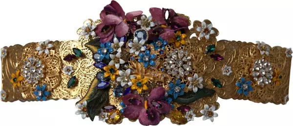 Multicolor Embellished Floral Crystal Wide Waist Belt