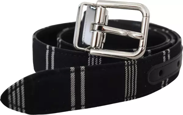 Black White Cotton Metal Silver Buckle Belt