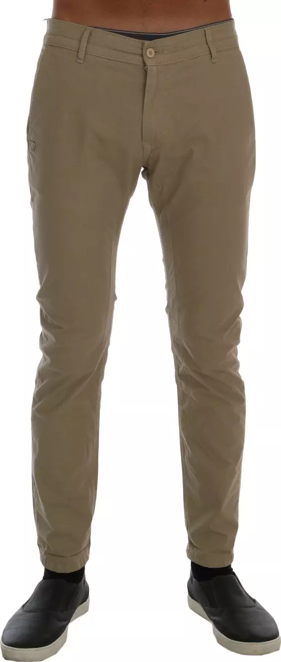Beige Cotton Stretch Slim Fit Chinos