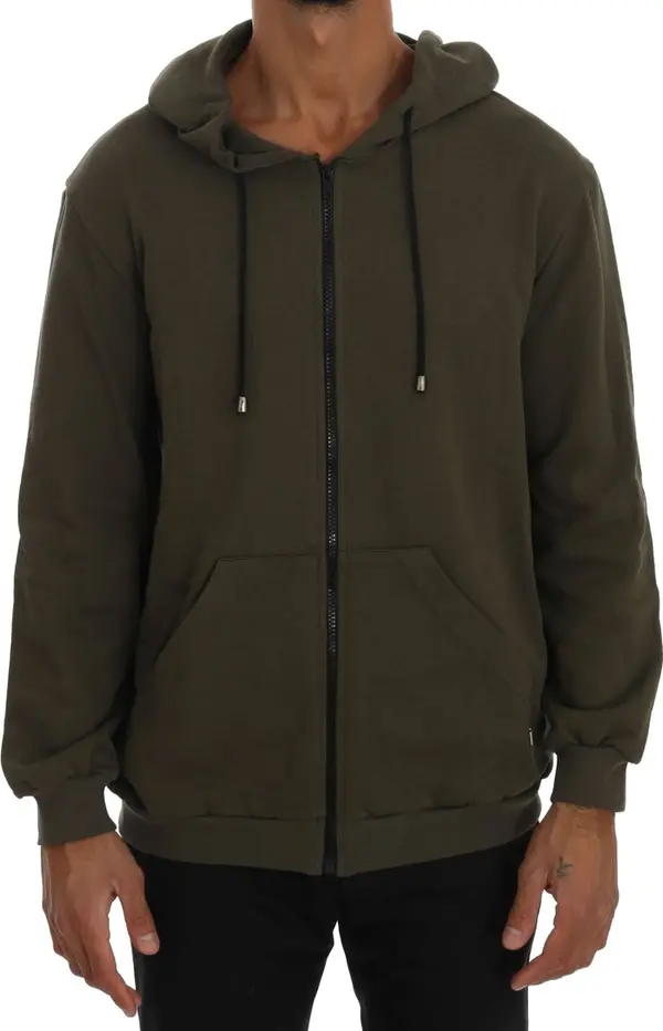 Green Full Zipper Hodded Cotton Sweater