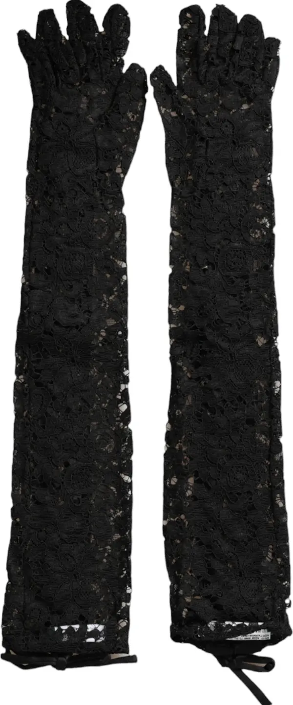 Black Taormina Lace Elbow Length Gloves