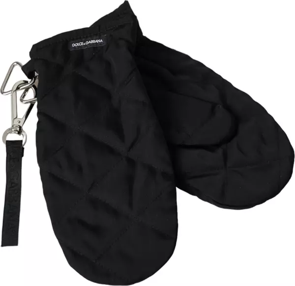 Black Quilted Nylon Wrist Length Mitten Gloves