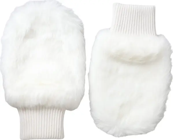 White Acrylic Knitted Fur Wrist Mitten Gloves