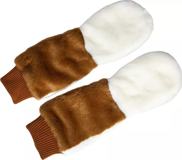 Brown White Acrylic Knitted Fur Mitten Gloves