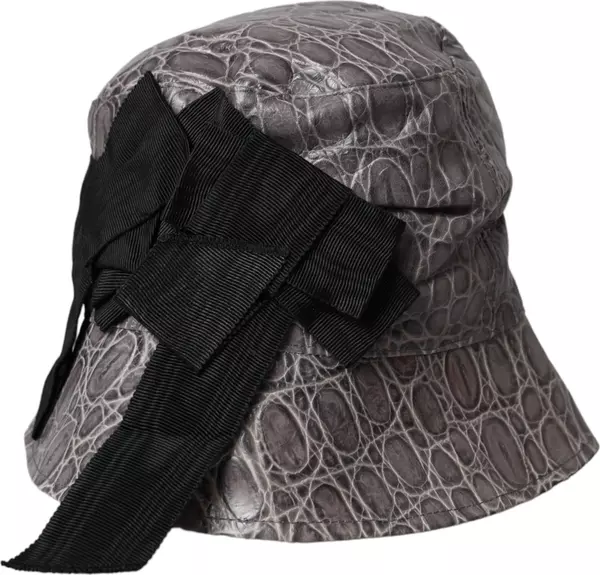 Black Gray Patterned Leather Bucket Hat