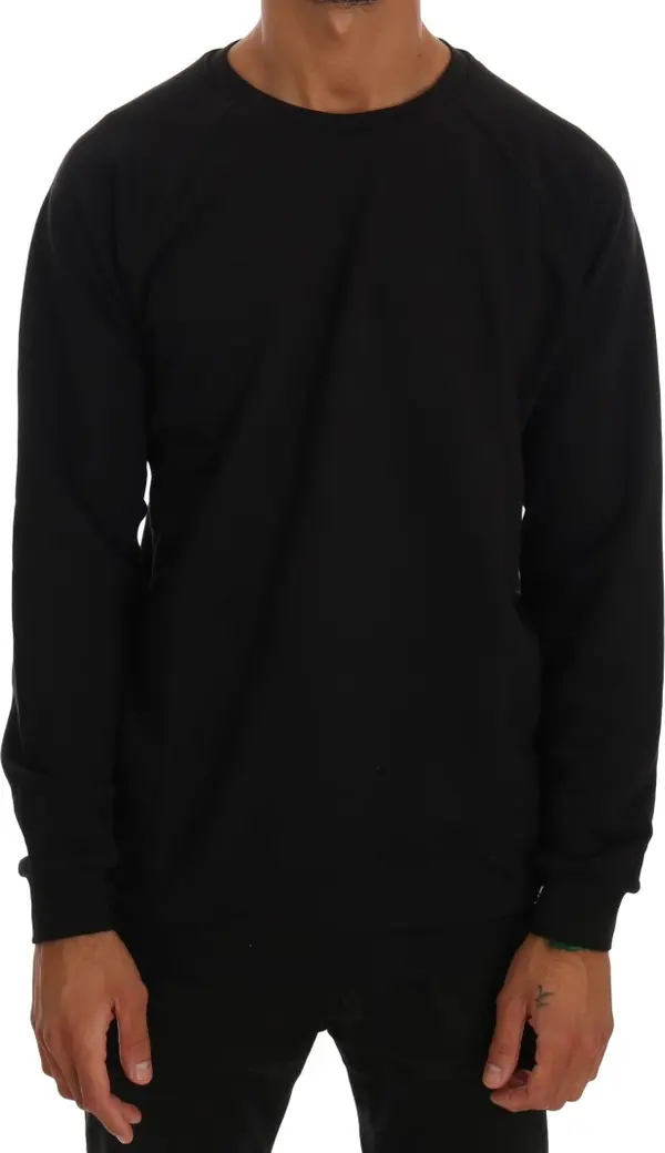Black Crewneck Cotton Pullover Sweater