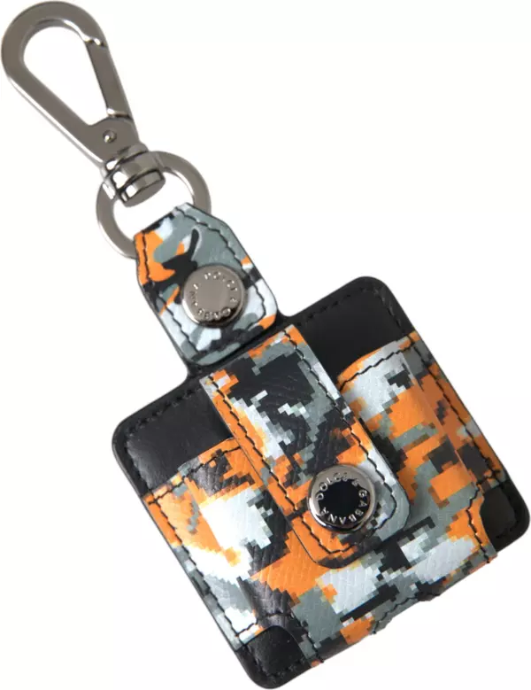 Multicolor Camouflage Print Leather Logo Metal Airpods Case