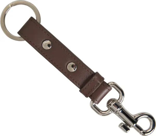Brown Plain Leather Silver Brass Keyring Holder Keychain