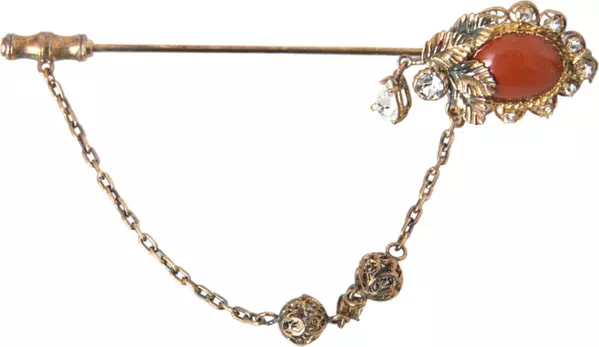 Gold Brass Crystal Chain 925 Sterling Silver Pin Brooch