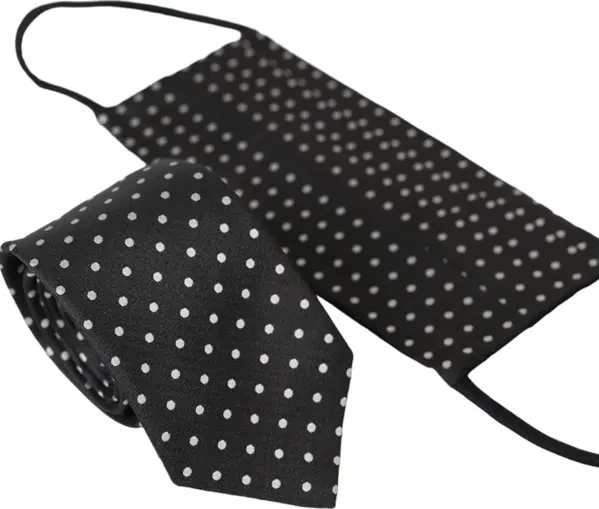 Black White Polka Dots 100% Silk Necktie Face Mask