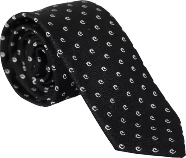 Black Logo Cotton Blend Adjustable Tie