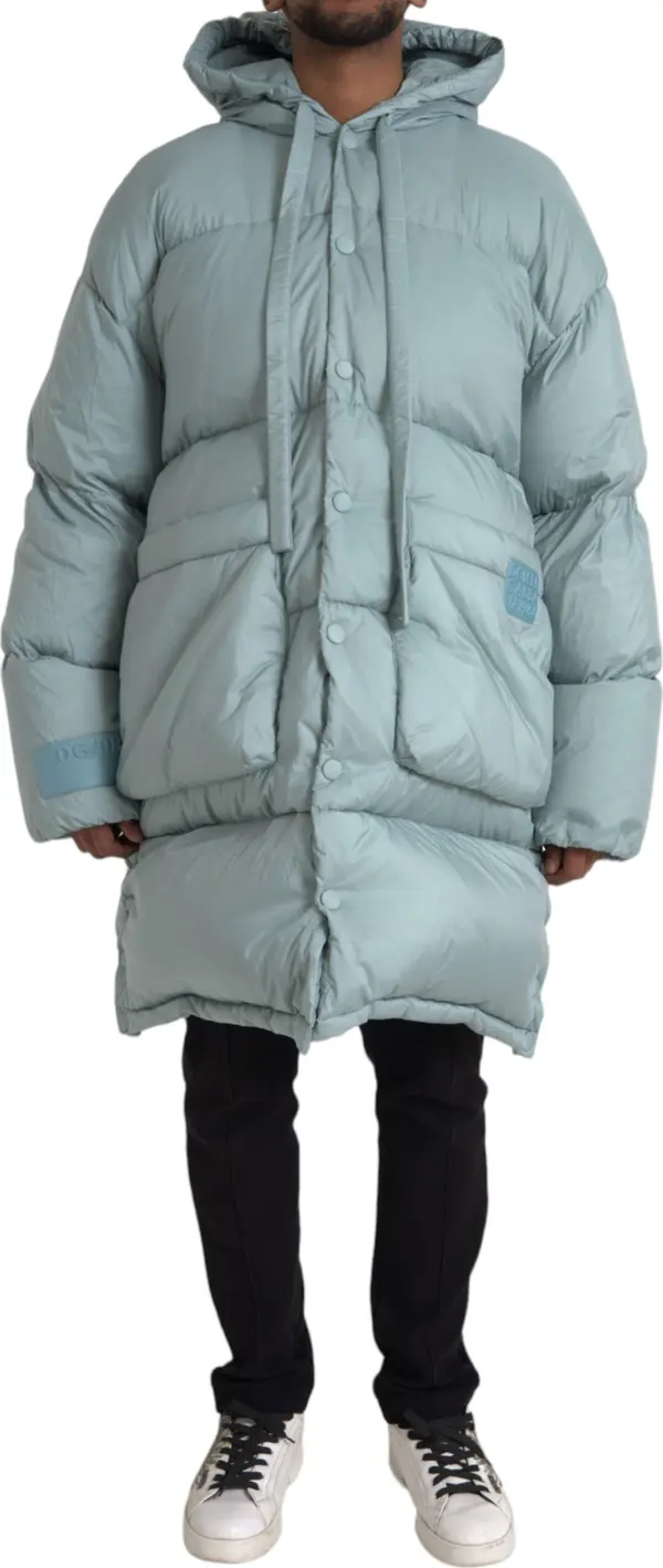 Light Blue Quilted Hooded Puffer Jacket Men