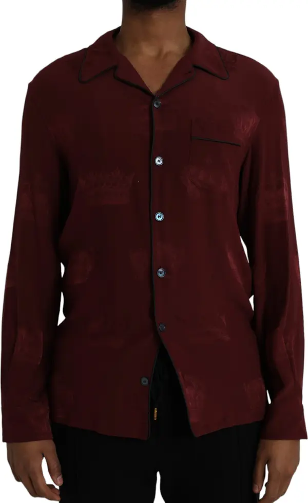 Maroon Crown Jacquard Silk Long Sleeve Shirt