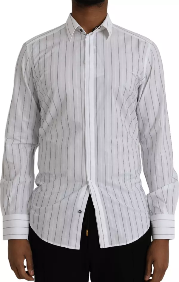 Black White Striped Formal Dress GOLD Shirt