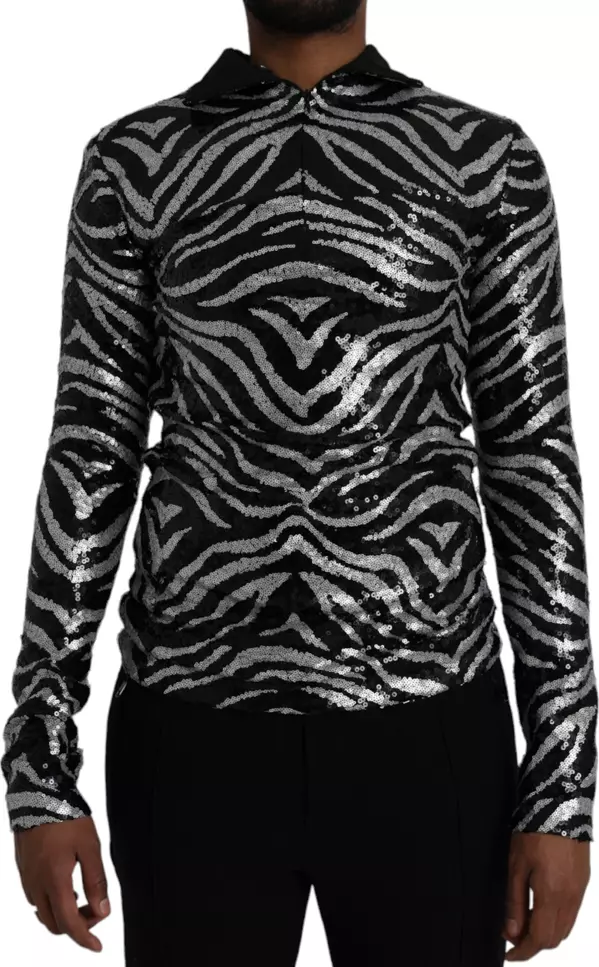 Black Silver Sequined Polyester Sweater