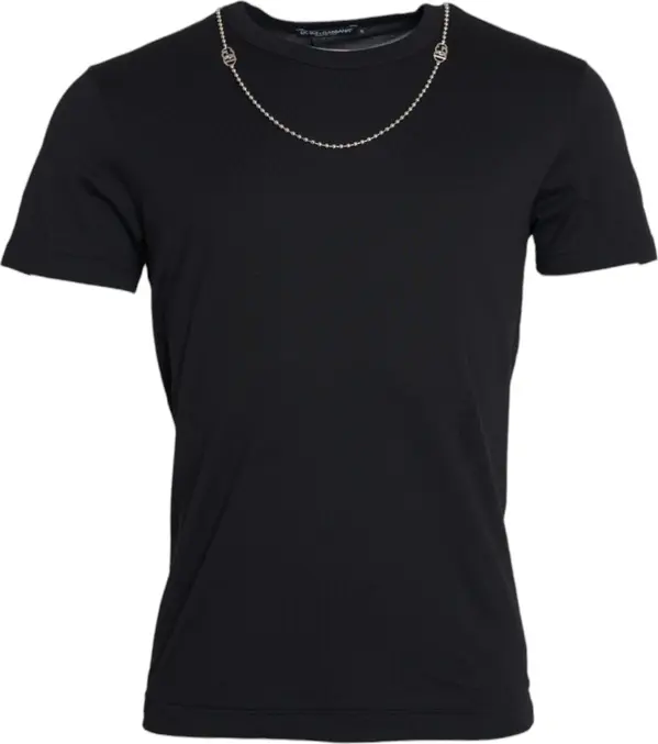 Black Cotton Silver Chain Short Sleeve T-shirt
